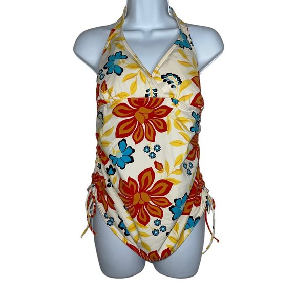 Lands' End Colorful Floral Adjustable Strap Halter Tankini Swim Top Womens 10 - Picture 1 of 9